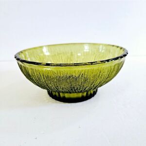Vintage 1975 FTD Avacado Green Textured Glass Footed Candy Collectible Dish Bowl